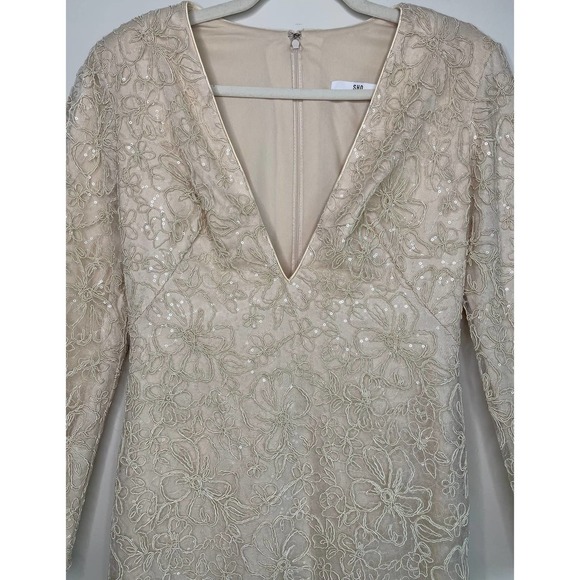 NWT TADASHI SHOJI Plunge Neck Long Sleeve Jacquard Floral Sequin Minidress 6 - Picture 14 of 16
